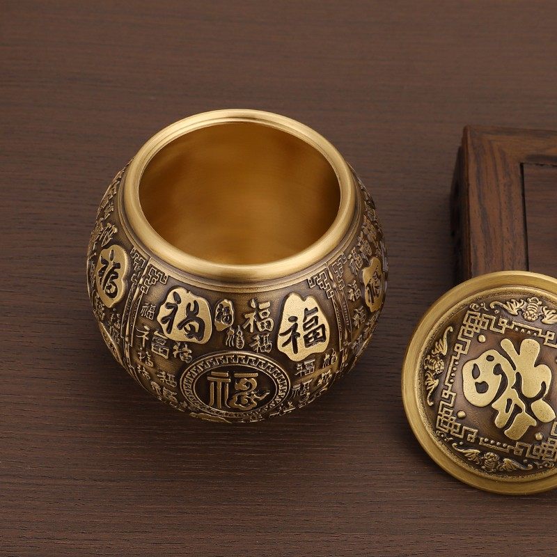 黄铜米缸带盖聚宝盆家居客厅复古摆件办公室店铺招财聚财纯铜摆件,淘宝优惠券,粉丝福利购,淘宝优惠卷