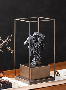 新中式太湖石摆件禅意侘寂风样板间软装摆台茶室茶桌博古架装饰品