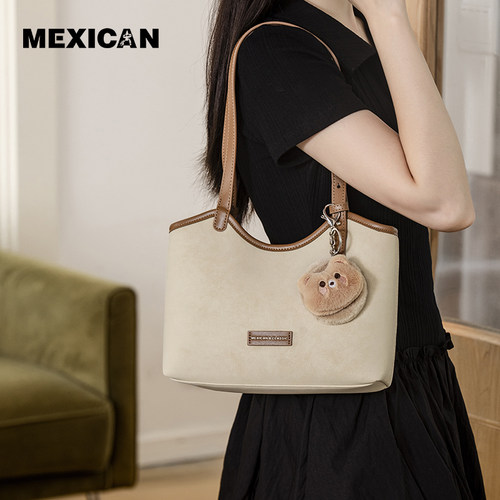 稻草人包包女新款托特包早秋可爱撞色单肩包学院风百搭通勤女包 - 图1