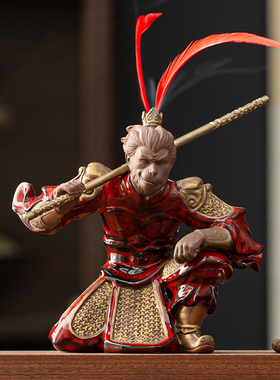 中式陶瓷斗战胜佛孙悟空摆件禅意家居客厅玄关桌面装饰工艺品摆设