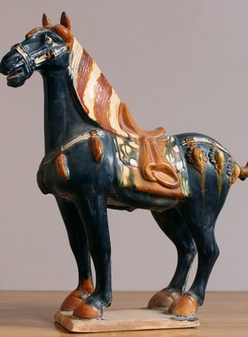 洛阳唐三彩陶瓷马做旧仿古马批鬃马摆件家居办公室酒店装饰工艺品