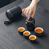 Travel tea set, one pot and four cups outdoors, home camping equipment, ceramic kung fu teapot carrying bag