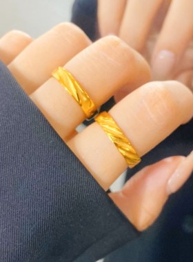 七夕礼物情侣对戒小众戒指金色饰品戒指女莫比乌斯环素圈指环活口