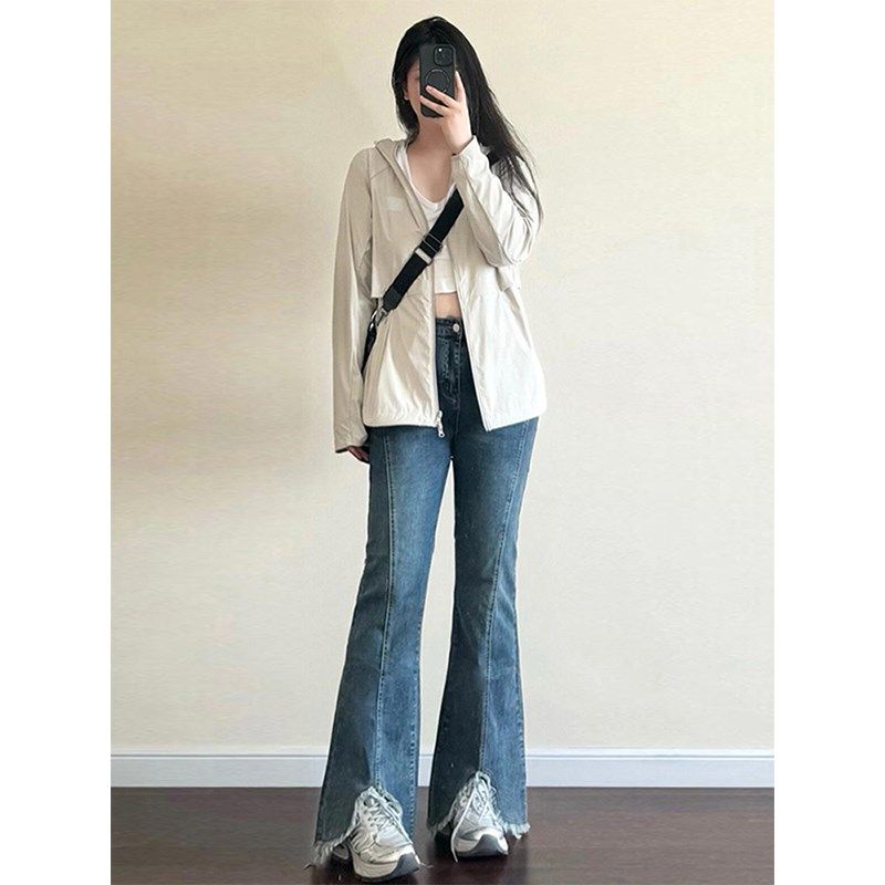 300斤大码女装美式开叉微喇牛仔裤女胖mm高腰弹力显瘦喇叭长裤子,淘宝优惠券,粉丝福利购,淘宝优惠卷