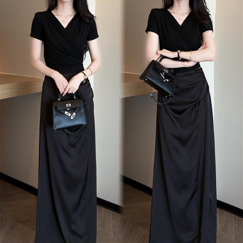 2025夏季新款V领修身短袖上衣印花裙两件套时髦套装,淘宝优惠券,粉丝福利购,淘宝优惠卷