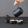 Travel tea set, one pot and four cups outdoors, home camping equipment, ceramic kung fu teapot carrying bag
