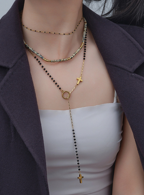 秋冬毛衣链大气高档绿松石高级感彩色串珠项链女款2023新款锁骨链