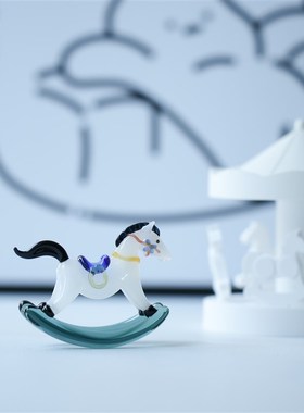 淄博琉璃手作摇摇马桌面摆件马上有钱寓意祝福书桌装饰品手办礼物