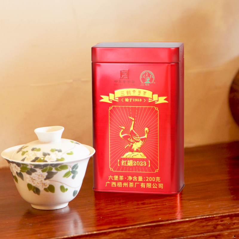 三鹤六堡茶【红罐2023】2019年特级茶200g罐装广西黑茶散茶 - 图0