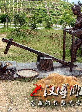 玻璃钢仿铜人物雕塑推磨场景雕塑铸铜农耕主题雕塑铜雕人物定制做
