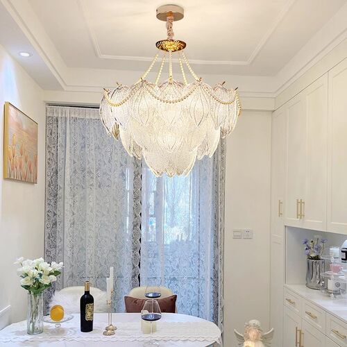 法式餐厅奶油风吊灯水晶灯现代简约大气客厅主卧室灯银杏叶灯 - 图3