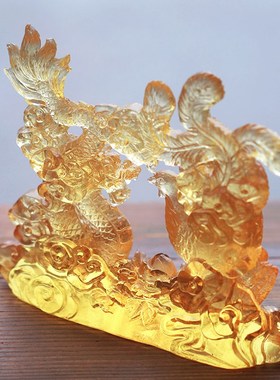 龙凤呈祥古c法琉璃摆件居家客厅前台桌面办公摆放装饰婚庆吉祥送