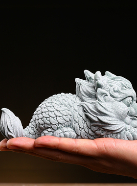 创意青砂石祥瑞麒麟动物茶宠家居工艺品电视柜装饰品造景摆件礼物
