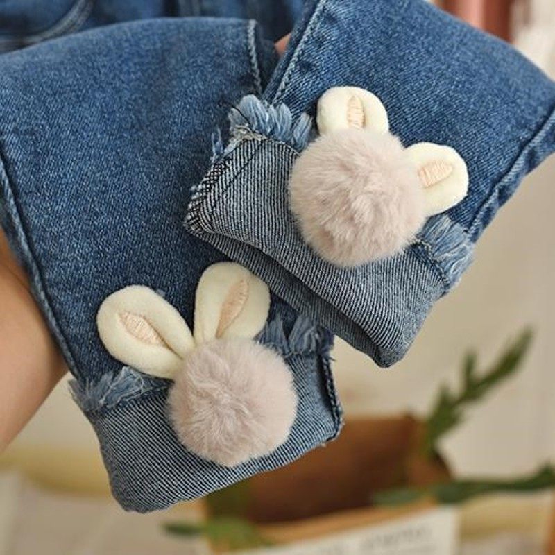 女童裤子春秋款中小童兔子直筒牛仔裤洋气女宝宝外穿加绒加厚长裤,淘宝优惠券,粉丝福利购,淘宝优惠卷