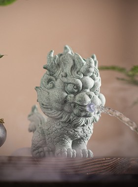 新中式瑞兽招财麒麟流水配件古法养鱼缸上水循环摆件创意龙龟造景