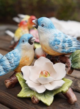 方亚陶瓷柔光釉下彩精致家居装饰摆设爱情鸟新居婚房小鸟中式摆件