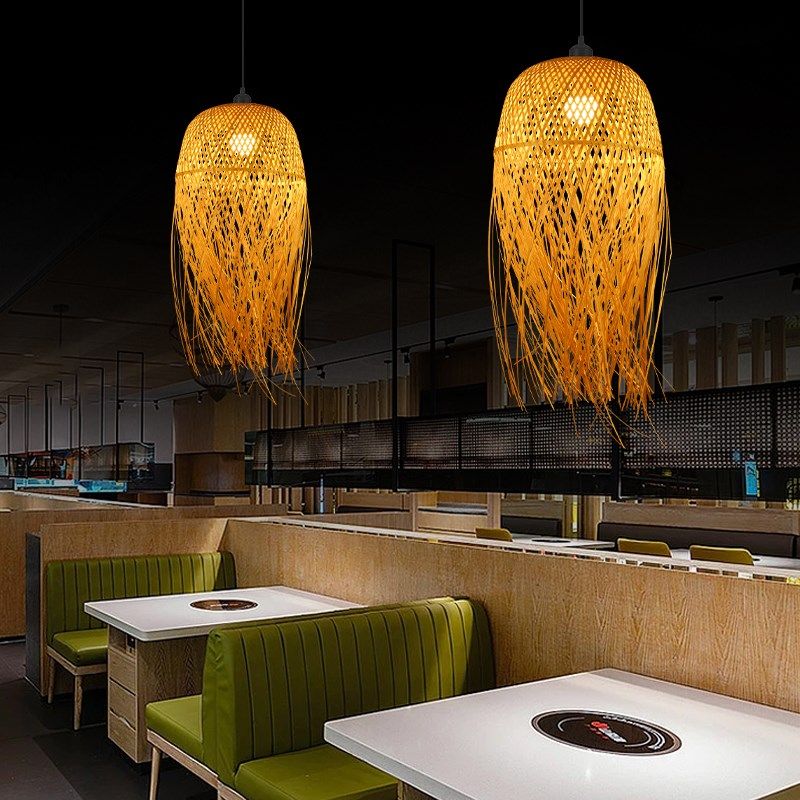 侘寂风吊灯禅意民宿设计师卧室茶室客厅竹编灯罩日式复古竹艺灯具,淘宝优惠券,粉丝福利购,淘宝优惠卷