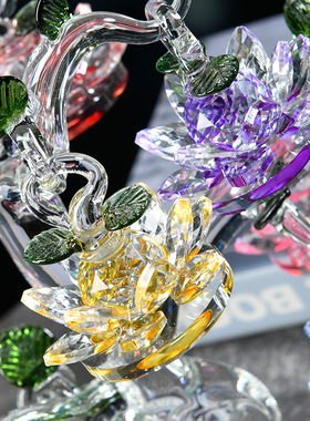 大小号水晶莲花树摆件家居客厅电视机酒柜装饰品乔迁开业结婚礼物