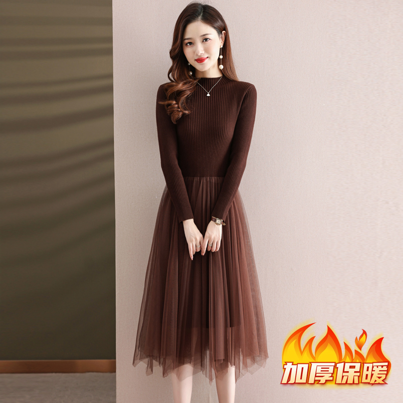 加厚毛衣裙女秋冬季2024年新款气质针织内搭长款配大衣打底连衣裙 - 图0