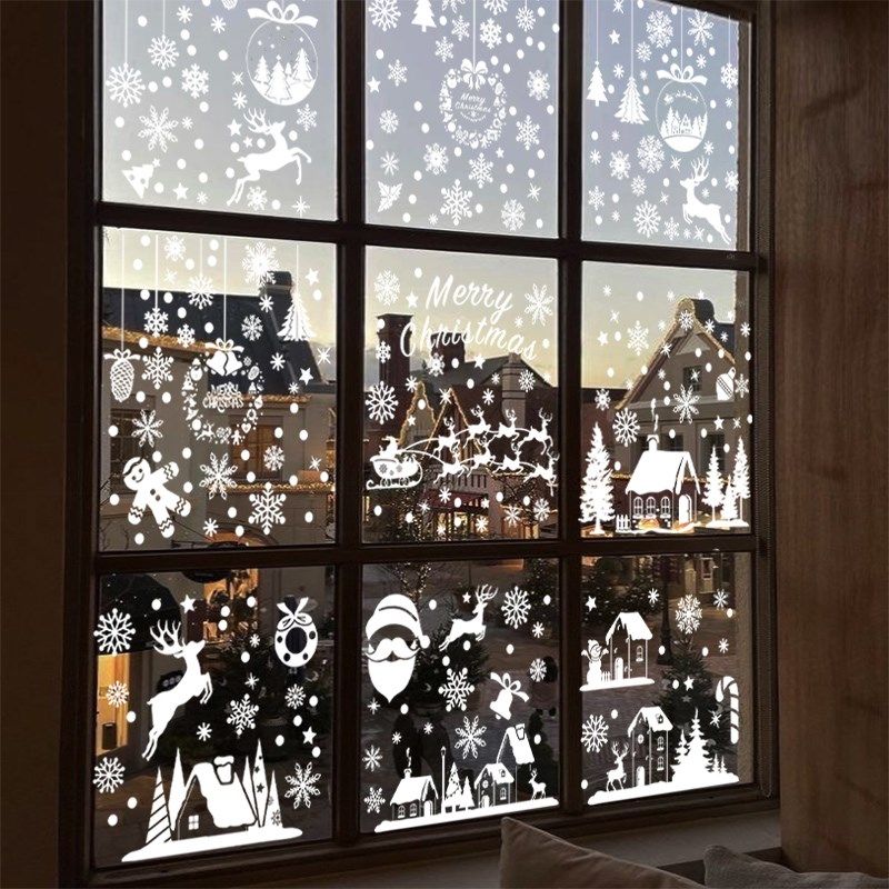 圣诞节装饰白色麋鹿雪花姜饼人圣诞树贴纸卧室店铺玻璃窗贴静电贴,淘宝优惠券,粉丝福利购,淘宝优惠卷