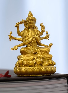纯黄铜金色菩萨佛像摆件中式禅意随身佛精致书房茶空间家居装饰品