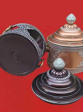 藏式西藏糌粑盒家用储物罐客厅尼泊尔工艺复古糍粑糖果盒摆件