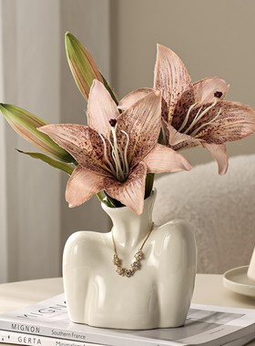 高级感陶瓷花瓶鲜花水培插花摆件客厅餐桌干花装饰品现代黑色