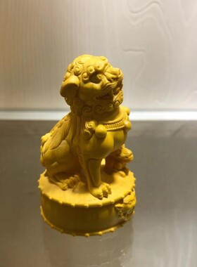崖柏黄杨木雕招财狮子印章文玩实木雕刻工艺品车载家居