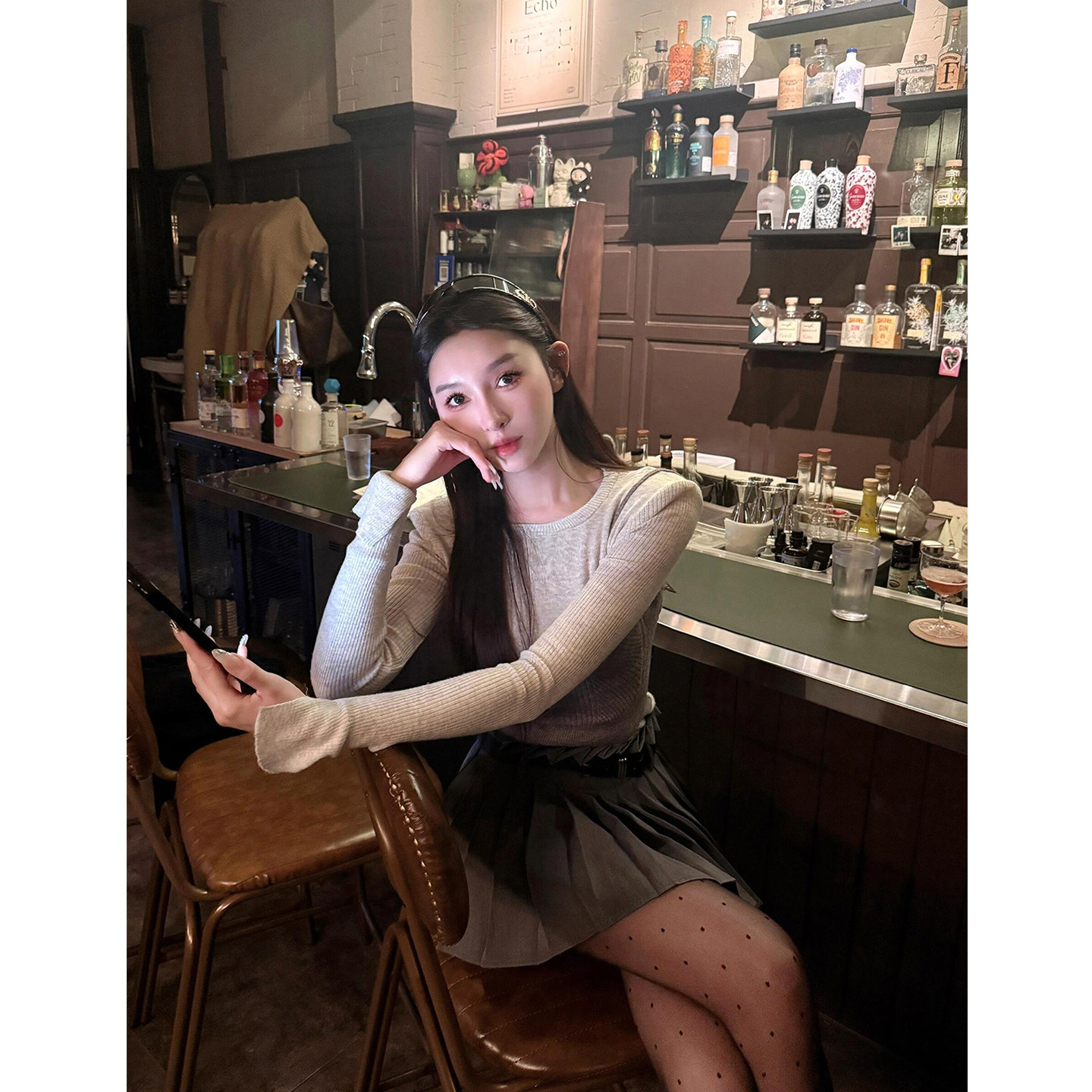 松弛感撞色拼接假两件长袖针织衫女韩版miu系高腰百褶短裙两件套,淘宝优惠券,粉丝福利购,淘宝优惠卷