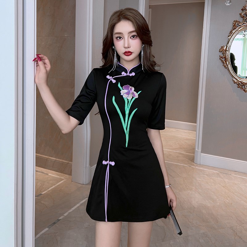 足疗新款中袖女性感显瘦工衣气质套装酒店工作制服足浴店旗袍工装 - 图0