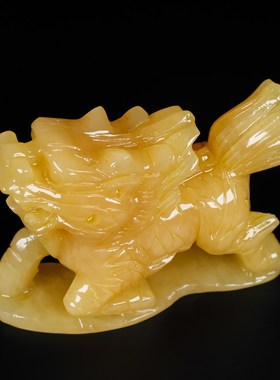 天然黄玉麒麟摆件真玉石雕刻送子麒麟家居玄关店铺公司装饰品摆放