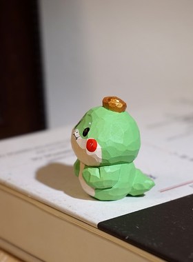 发财蛇手工木雕小摆件卡通可爱办公室工位电脑桌面装饰品新年礼物