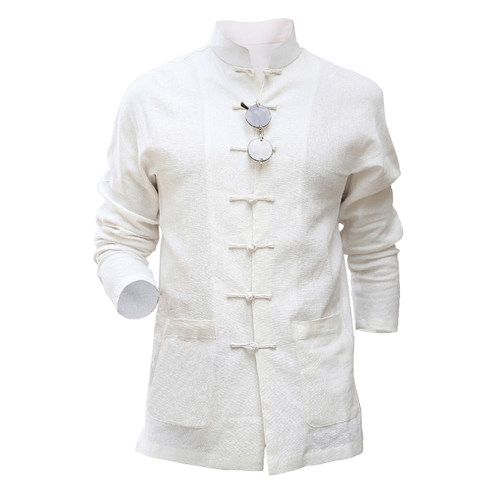 中国风唐装男青年休闲立领中式盘扣打底长袖衬衫秋季修身复古套装 - 图2