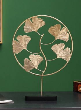 轻奢铁艺银杏叶高档客厅玄关桌面摆件创意家居电视柜装饰工艺品