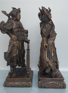 仿古神像关公韦陀铜像摆件高40公分武财神关羽关二爷护法韦陀一套