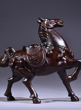 黑檀木雕盛世唐马摆件生肖马到成功客厅办公礼品装饰摆设工艺礼品