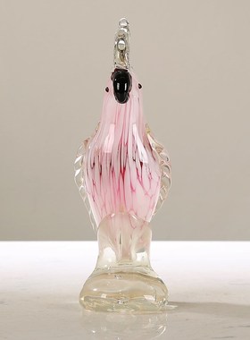 轻奢琉璃鹦鹉鸟混彩艺术摆件手工吹制玻璃客厅样板间酒店软装装饰