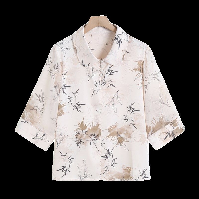 中年妈妈夏装七分袖上衣洋气套装40岁50中老年女装春秋款雪纺衬衫,淘宝优惠券,粉丝福利购,淘宝优惠卷