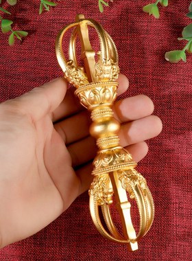 五股金刚杵纯铜九股鎏金刚镢普巴杵藏传密宗佛前用品