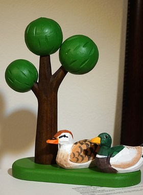 迷你鸭子手工木雕小摆件卡通可爱动物桌面趣味摆放装饰品小孩玩具