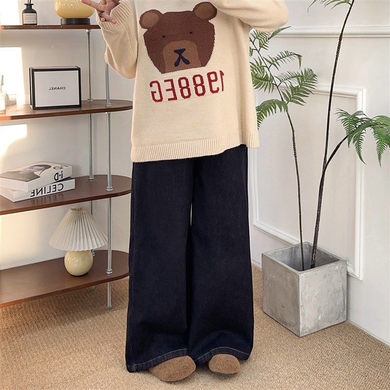 大码复古蓝色阔腿加绒牛仔裤秋冬胖mm宽松高腰显瘦梨形身材直筒裤,淘宝优惠券,粉丝福利购,淘宝优惠卷