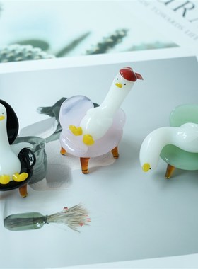 琉璃手作躺平鸭治愈解压桌面小摆件办公室工位鸭子装饰品生日礼物