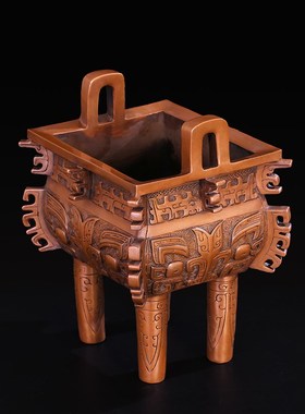 匠泽铜魂 纯紫铜鼎禺方鼎摆件 家居办公铜工艺品商务节日开业礼品