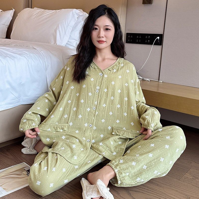 孕妇纯棉睡衣大码女胖mm月子服哺乳棉纱加大码家居服200斤春秋季,淘宝优惠券,粉丝福利购,淘宝优惠卷