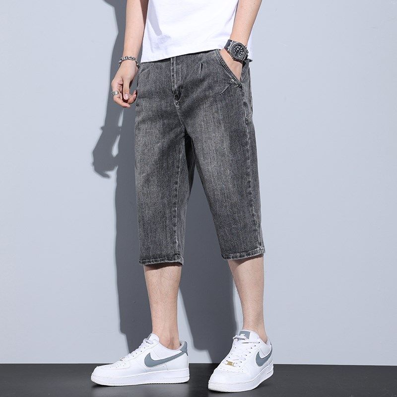 冰丝牛仔短裤男七分裤2025新款夏季薄款宽松直筒潮牌弹力半截中裤,淘宝优惠券,粉丝福利购,淘宝优惠卷