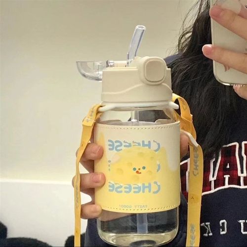 水杯便携学生女生高颜值2023新款简约少女心玻璃杯吸管杯子大容量 - 图0