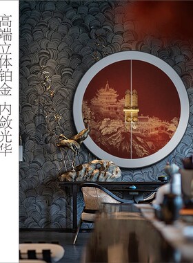 新中式圆形玄关装饰画酒店别墅走廊过道金属艺术R高端立体实物挂
