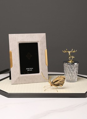 多边形皮质编织纹托盘置物盘w现代简约茶几样板间客厅钥匙收纳摆