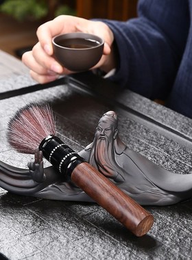 紫陶关公家居装饰摆件创意手工客厅办公室玄关电视柜桌面摆设茶宠