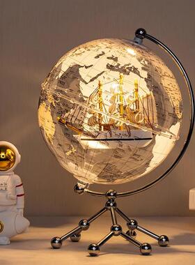 乔迁之喜礼物帆船地球仪摆件2025新款带灯光高级感轻奢桌面装饰品